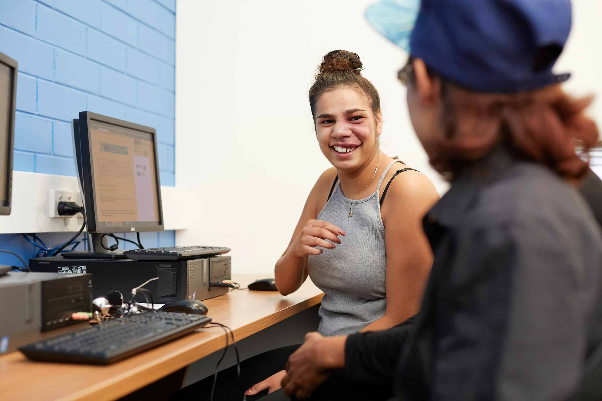 Young Aboriginal students in the computer lab at Centacare Cannington.